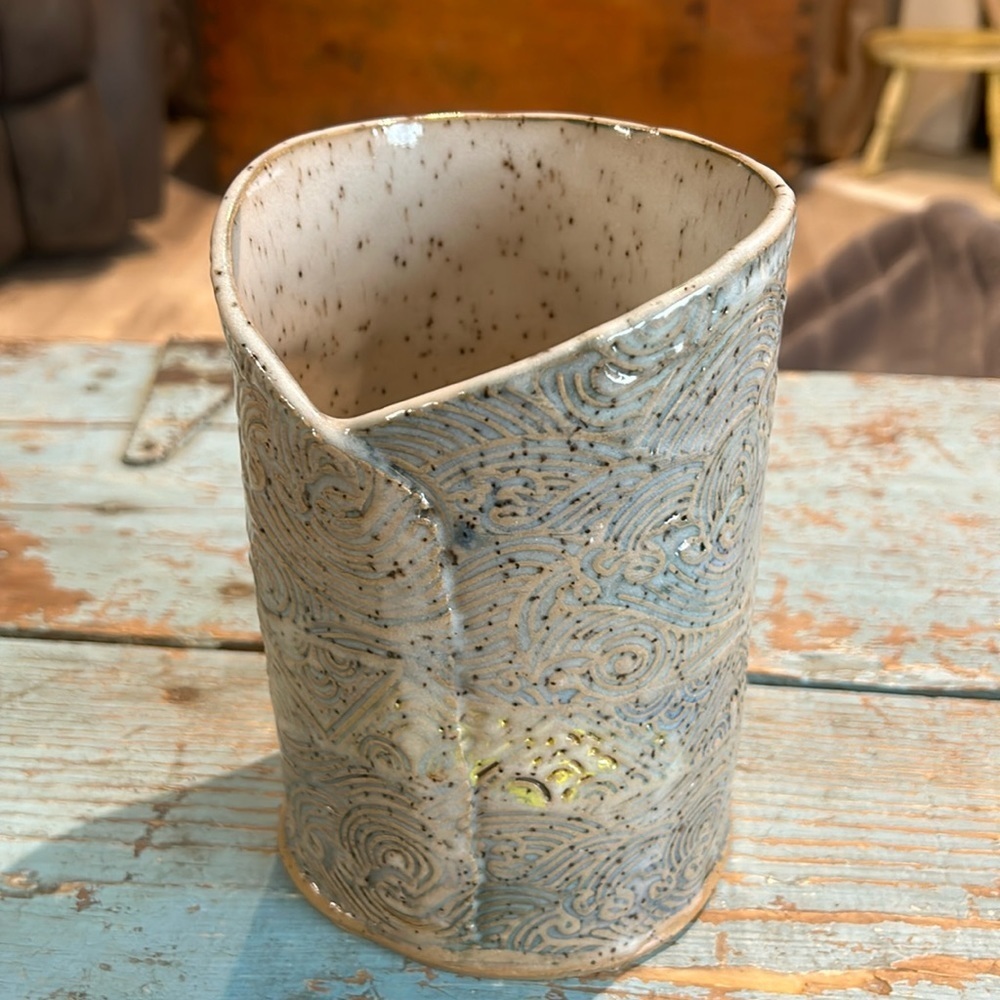 Studio/Student  pottery wrap vase 7” H x 4.75 diameter
